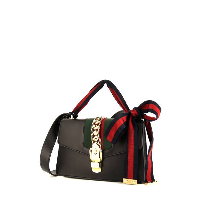 Gucci Black Leather Small Web Sylvie Shoulder Bag | Chairish