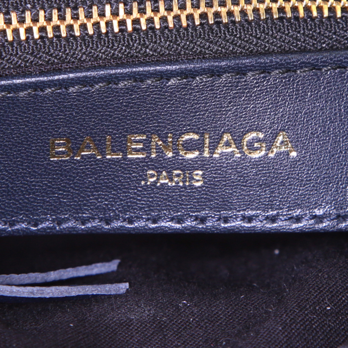Sac bandoulière Balenciaga Metallic Edge en cuir bleu-marine - Detail D4