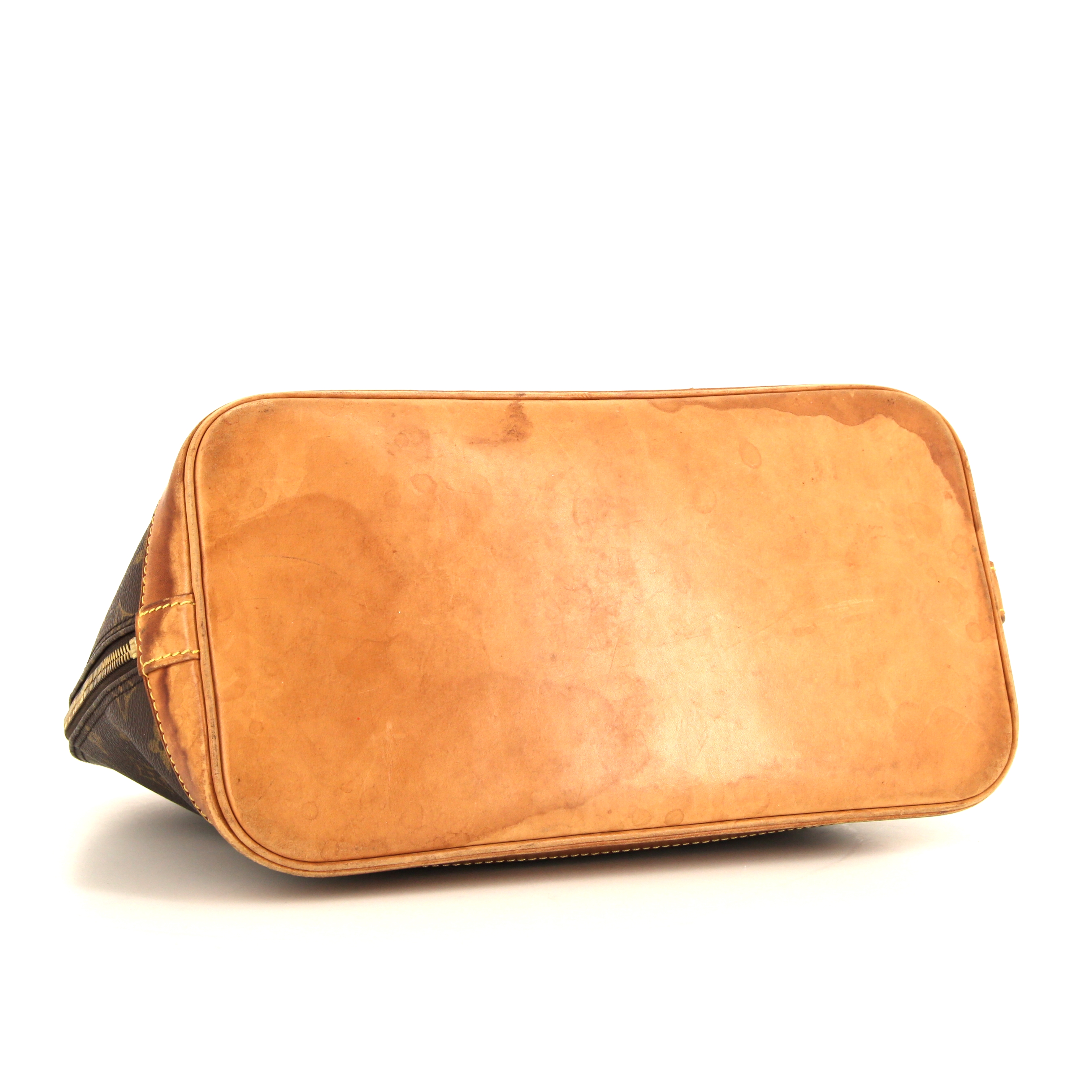Sac à main Louis Vuitton Alma petit modèle en toile monogram marron et cuir naturel - Detail D4