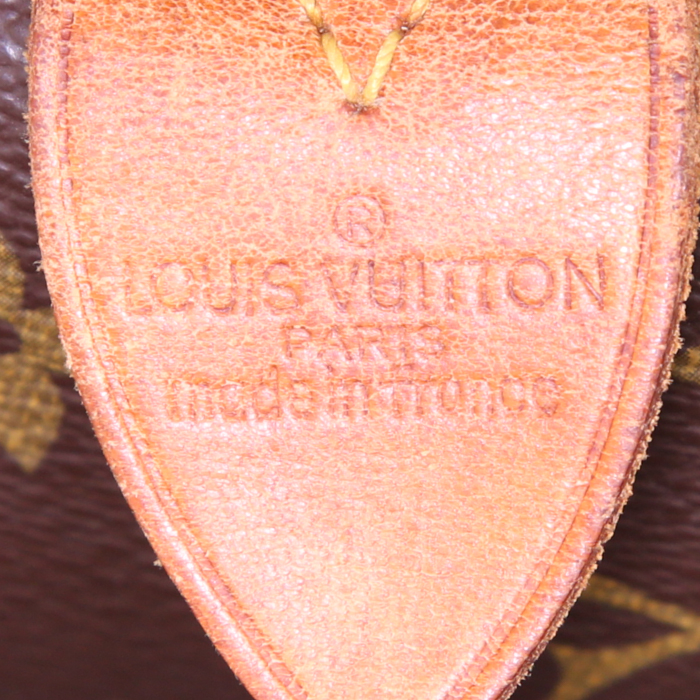 Sac de voyage Louis Vuitton Keepall 45 en toile monogram marron et cuir naturel - Detail D3