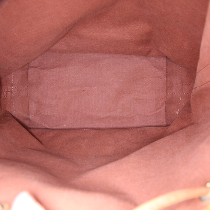 Shopping bag Louis Vuitton grand Noé in tela monogram marrone e pelle naturale - Detail D2