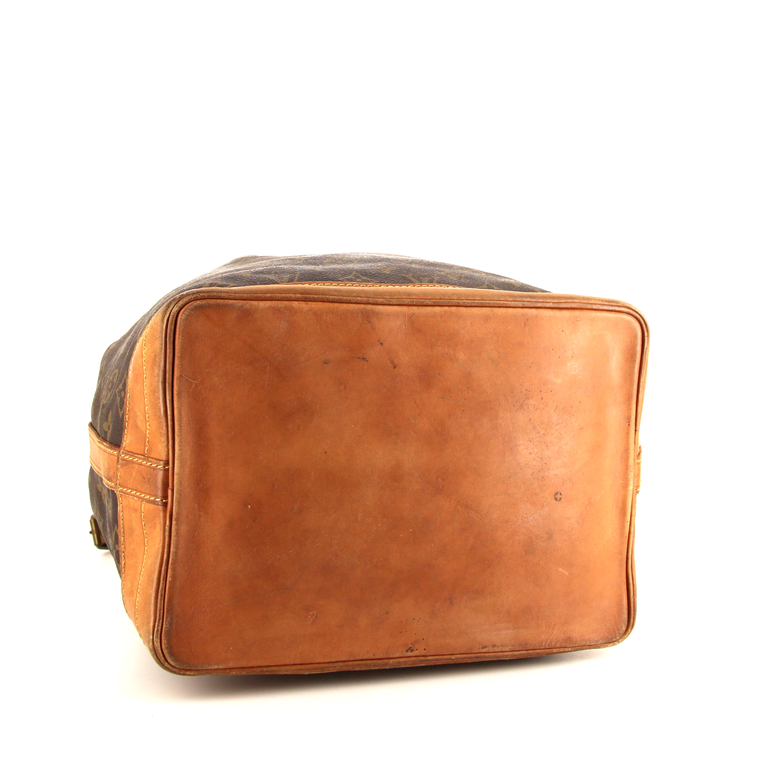 Sac cabas Louis Vuitton grand Noé en toile monogram marron et cuir naturel - Detail D4