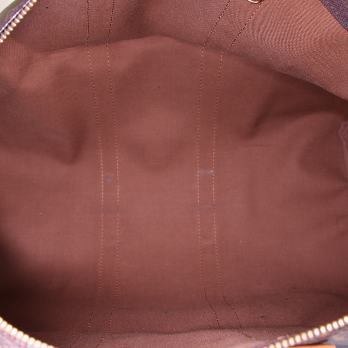Borsa da viaggio Louis Vuitton Keepall 45 in tela monogram marrone e pelle naturale - Detail D2