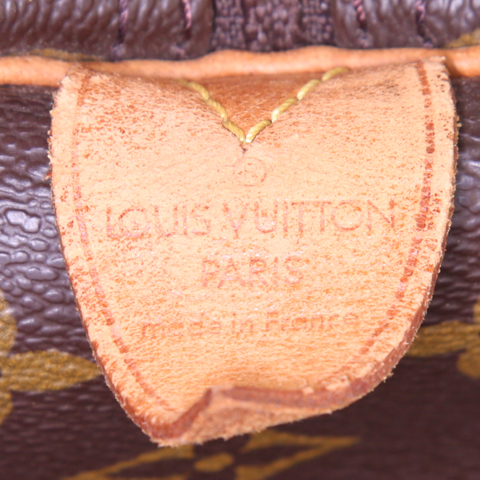 Borsa da viaggio Louis Vuitton Keepall 45 in tela monogram marrone e pelle naturale - Detail D3
