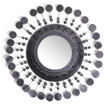 Georges Pelletier, "Sun" mirror in brown and platinum enamelled chamotte clay, 2005, signed