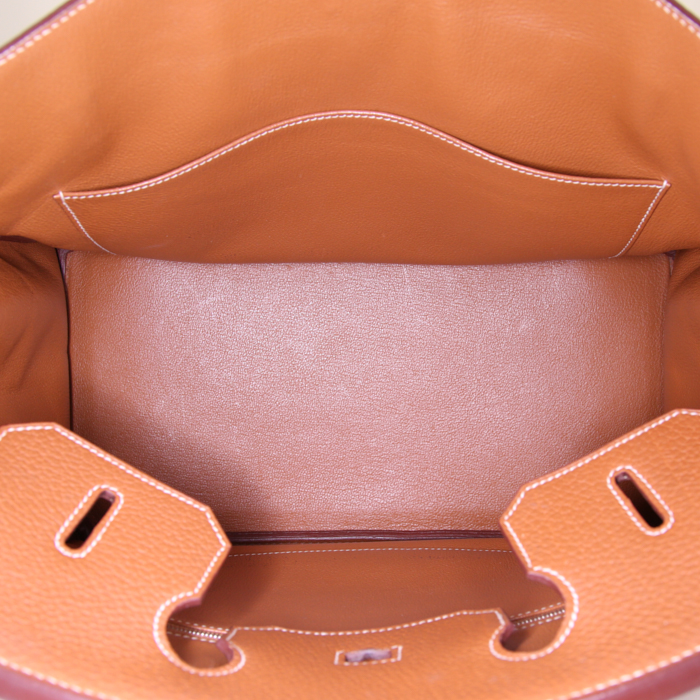 Bolso de mano Hermes Birkin 35 cm en cuero de búfalo color oro - Detail D2