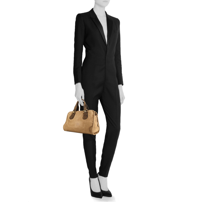 Gucci handbag in brown suede and brown python - Detail D1