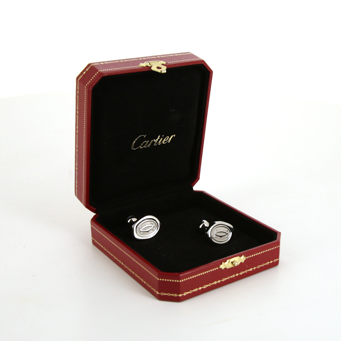 Rigid Cartier C de Cartier pair of cufflinks in silver - Detail D2
