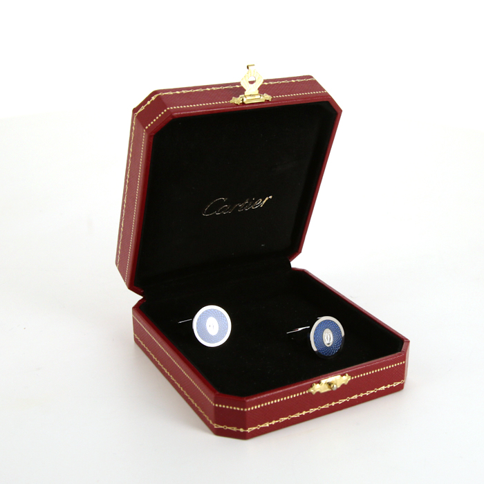 Cartier pair of cufflinks in silver and lacquer - Detail D2