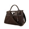 Hermes Kelly Lakis handbag in brown box leather and brown canvas - 00pp thumbnail