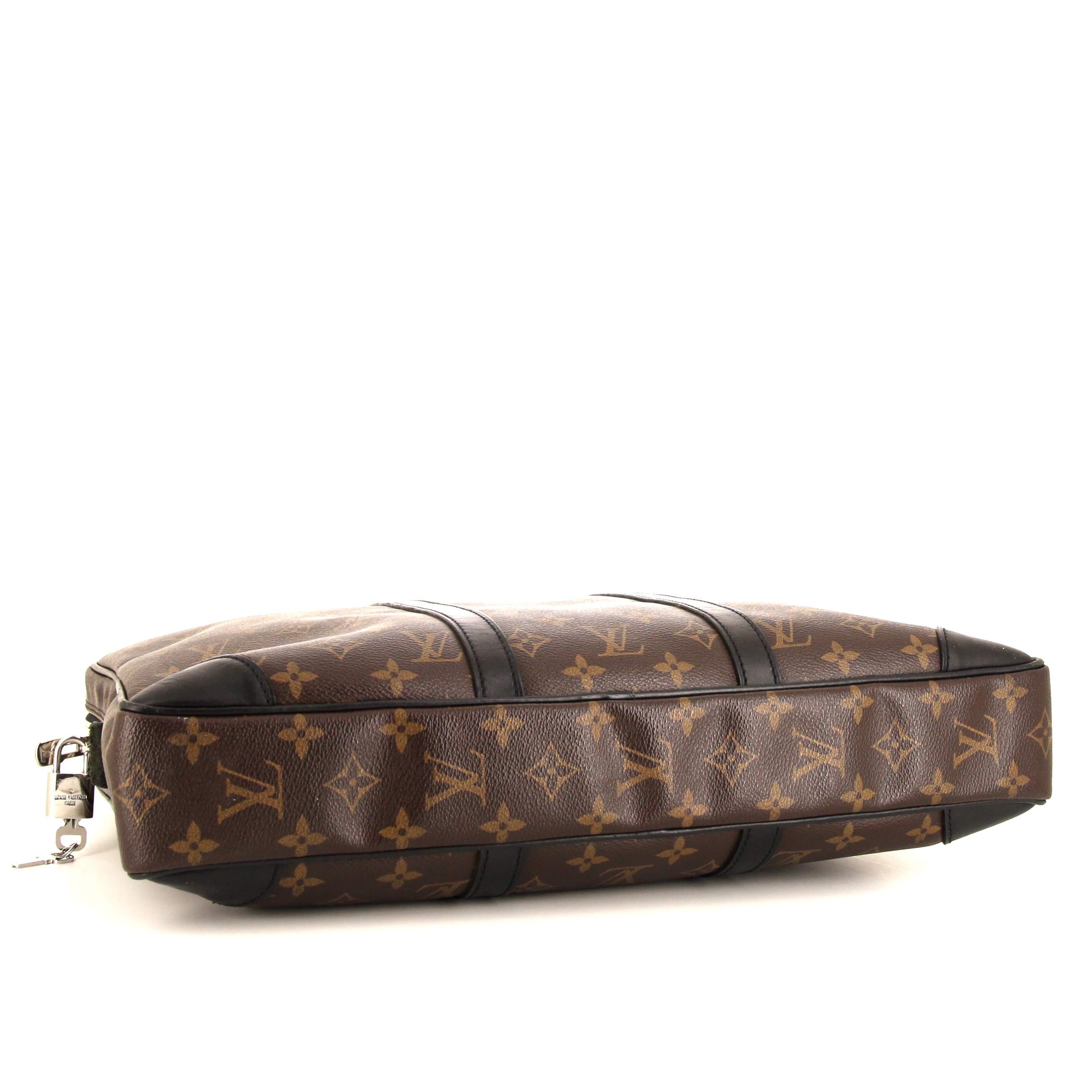 Louis Vuitton Voyage Macassar briefcase in brown monogram canvas and black leather - Detail D4