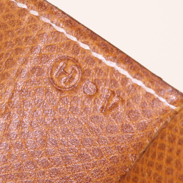 Pochette Hermes Rio en crin de cheval tressé beige et cuir marron - Detail D3