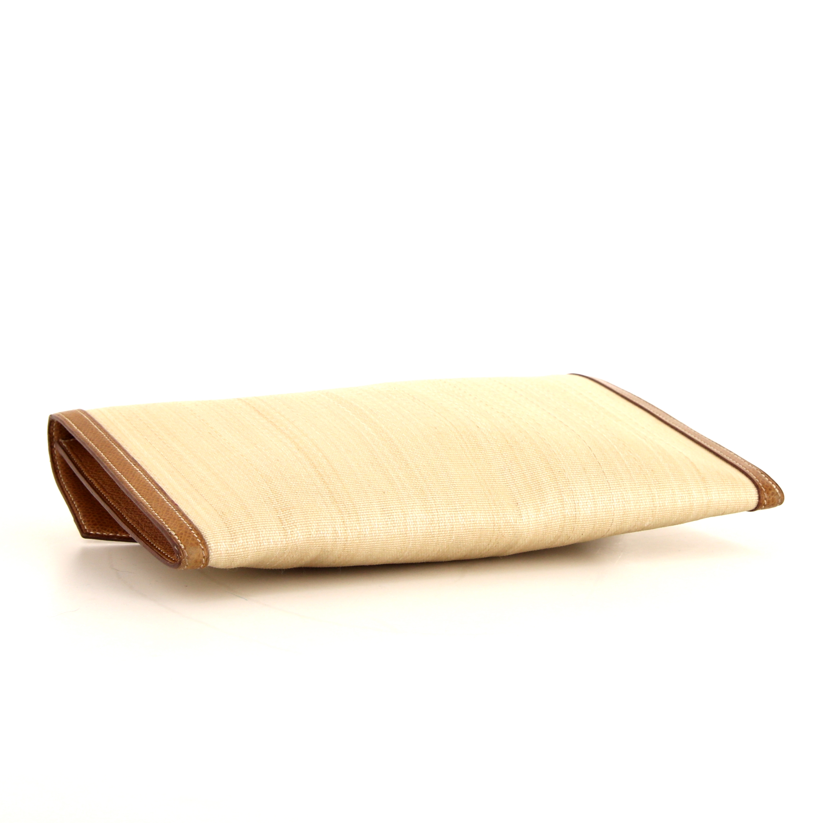 Pochette Hermes Rio in crine di cavallo intrecciato beige e pelle marrone - Detail D4