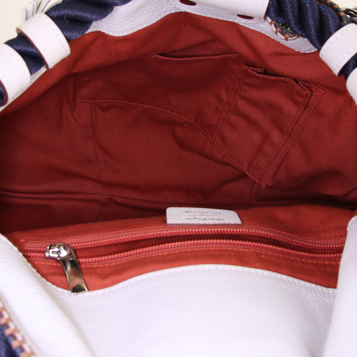 Salvatore Ferragamo handbag in denim canvas and white leather - Detail D2