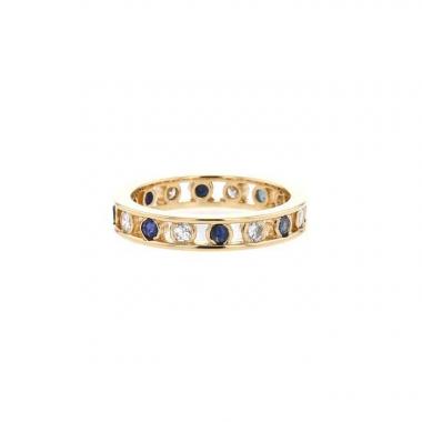 Vintage wedding ring in yellow gold,  diamonds and sapphires