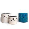 Set of ceramics flowerpots in perforated black and white or blue glazed ceramic, of 1960's/70's - 00pp thumbnail