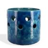 Set of ceramics flowerpots in perforated black and white or blue glazed ceramic, of 1960's/70's - Detail D3 thumbnail
