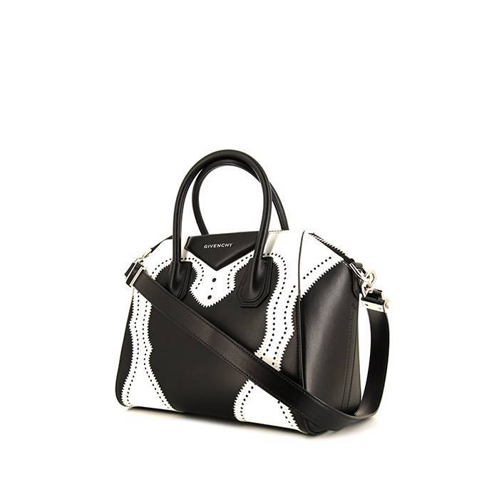 Sac à main Givenchy Antigona petit modèle en cuir noir et blanc - 00pp