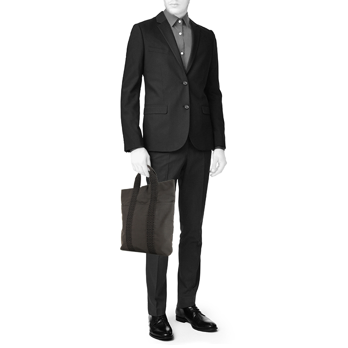 Shopping bag Hermes Toto Bag - Shop Bag in tela grigia e nera - Detail D1