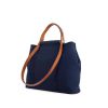 Hermès Cabag shopping bag in navy blue canvas and brown Hunter cowhide - 00pp thumbnail