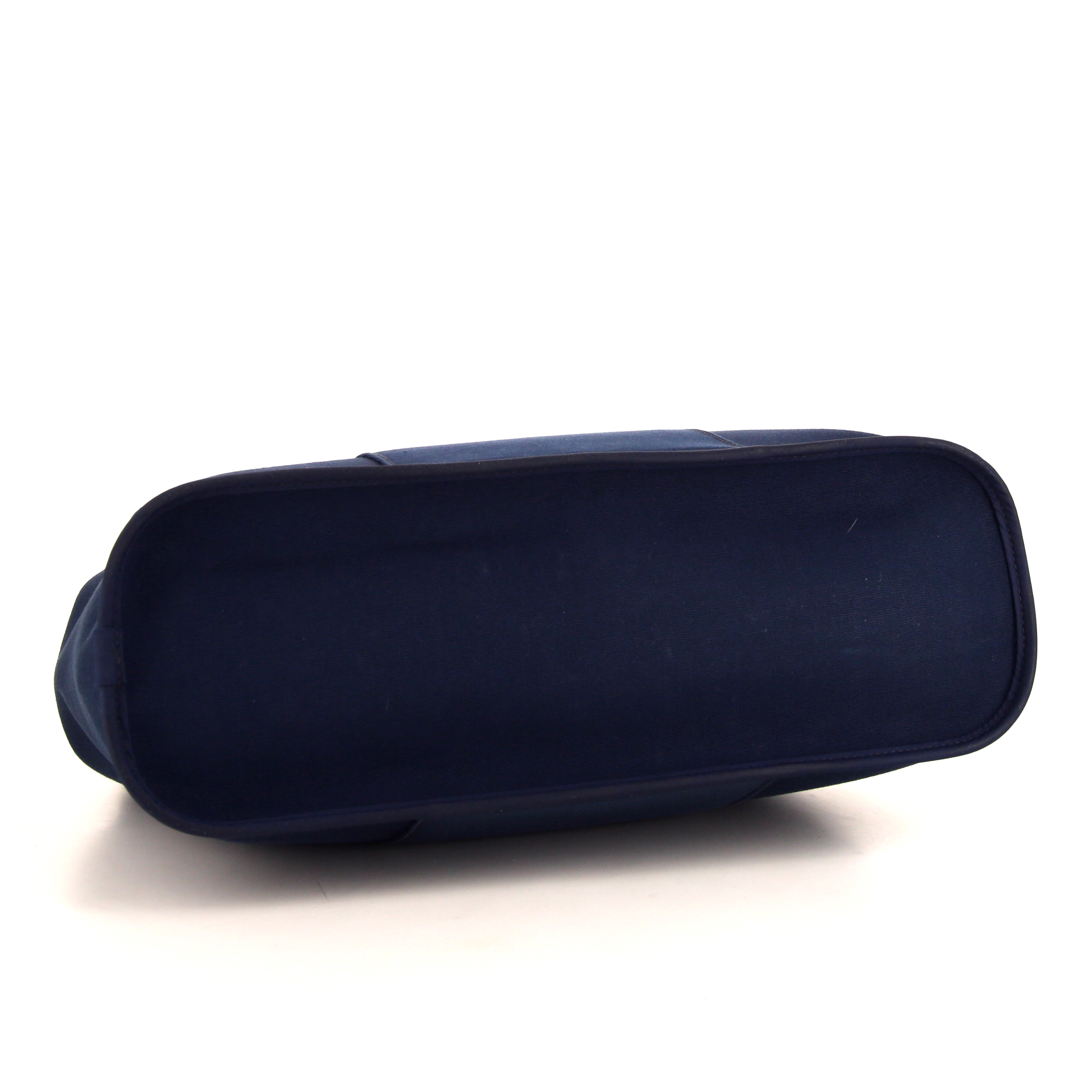 Sac cabas Hermès Cabag en toile bleu-marine et vache Hunter marron - Detail D5