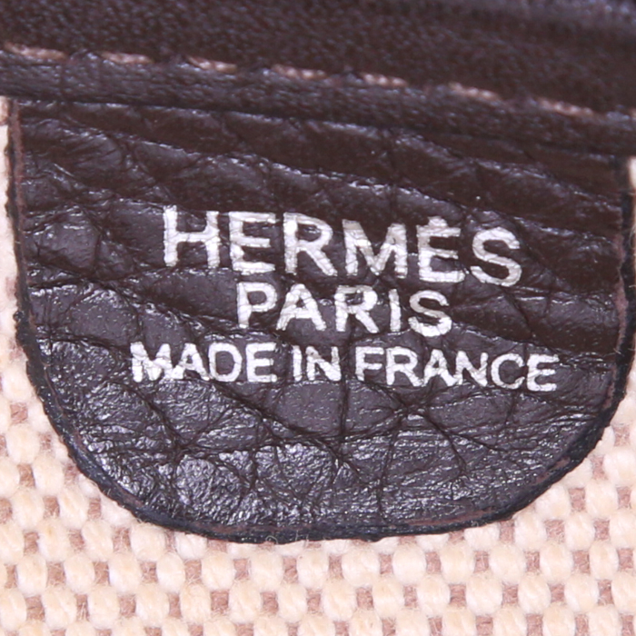 Sac bandoulière Evelyne en toile beige et cuir marron - Detail D3