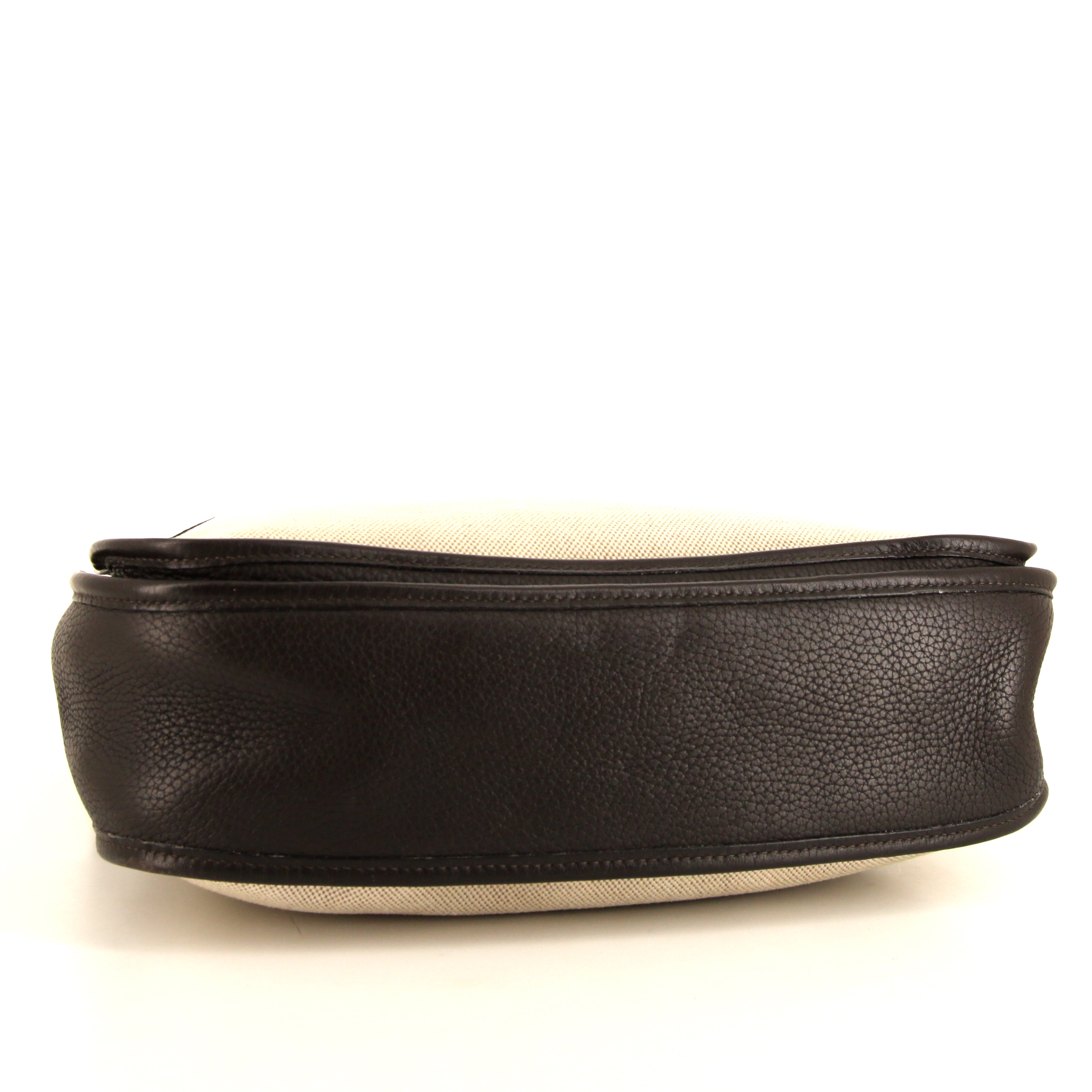 Sac bandoulière Evelyne en toile beige et cuir marron - Detail D4