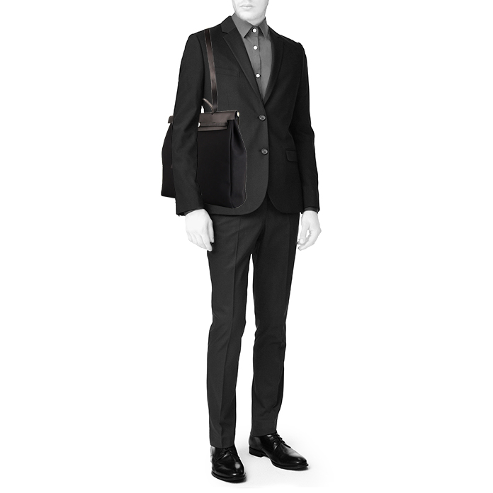 Borsa a tracolla Hermes Herbag in tela nera e pelle nera - Detail D2