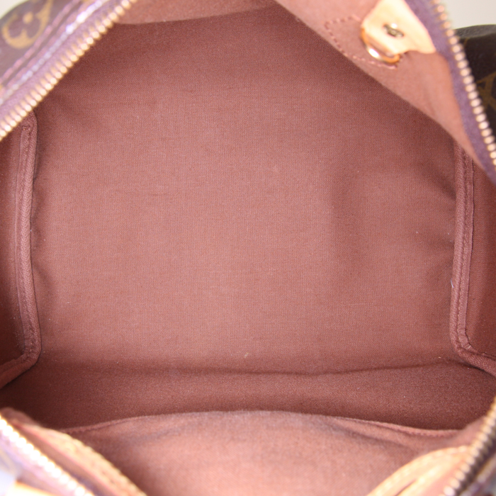 Borsa Louis Vuitton Speedy 30 in tela monogram marrone e pelle naturale - Detail D2