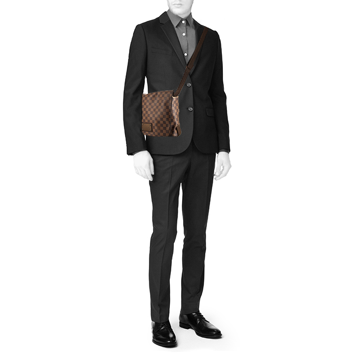 Louis Vuitton Brooklyn shoulder bag in ebene damier canvas and brown leather - Detail D1