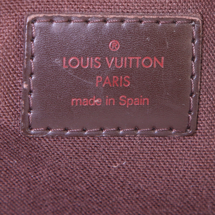 Sac bandoulière Louis Vuitton Brooklyn en toile damier ébène et cuir marron - Detail D3