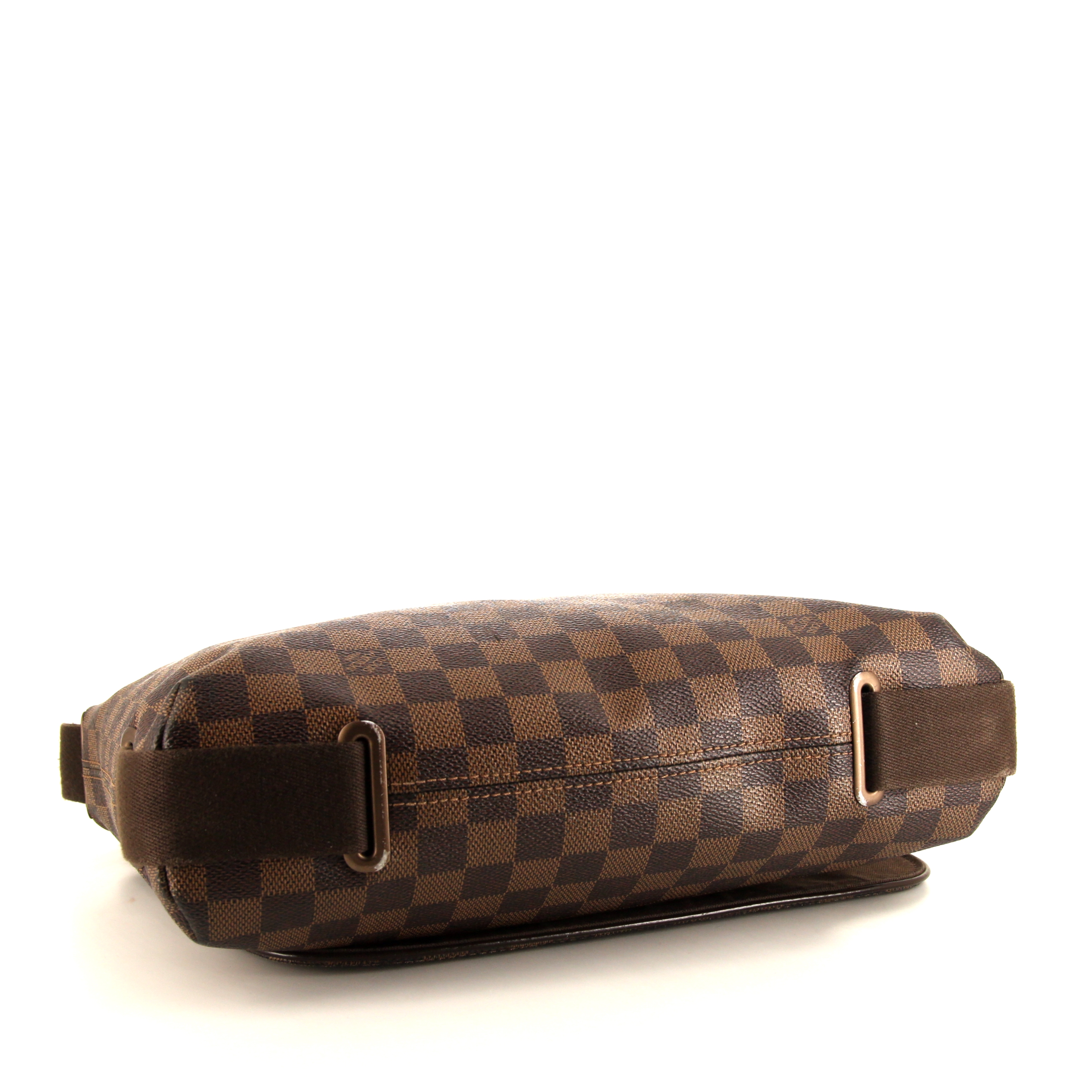 Sac bandoulière Louis Vuitton Brooklyn en toile damier ébène et cuir marron - Detail D4