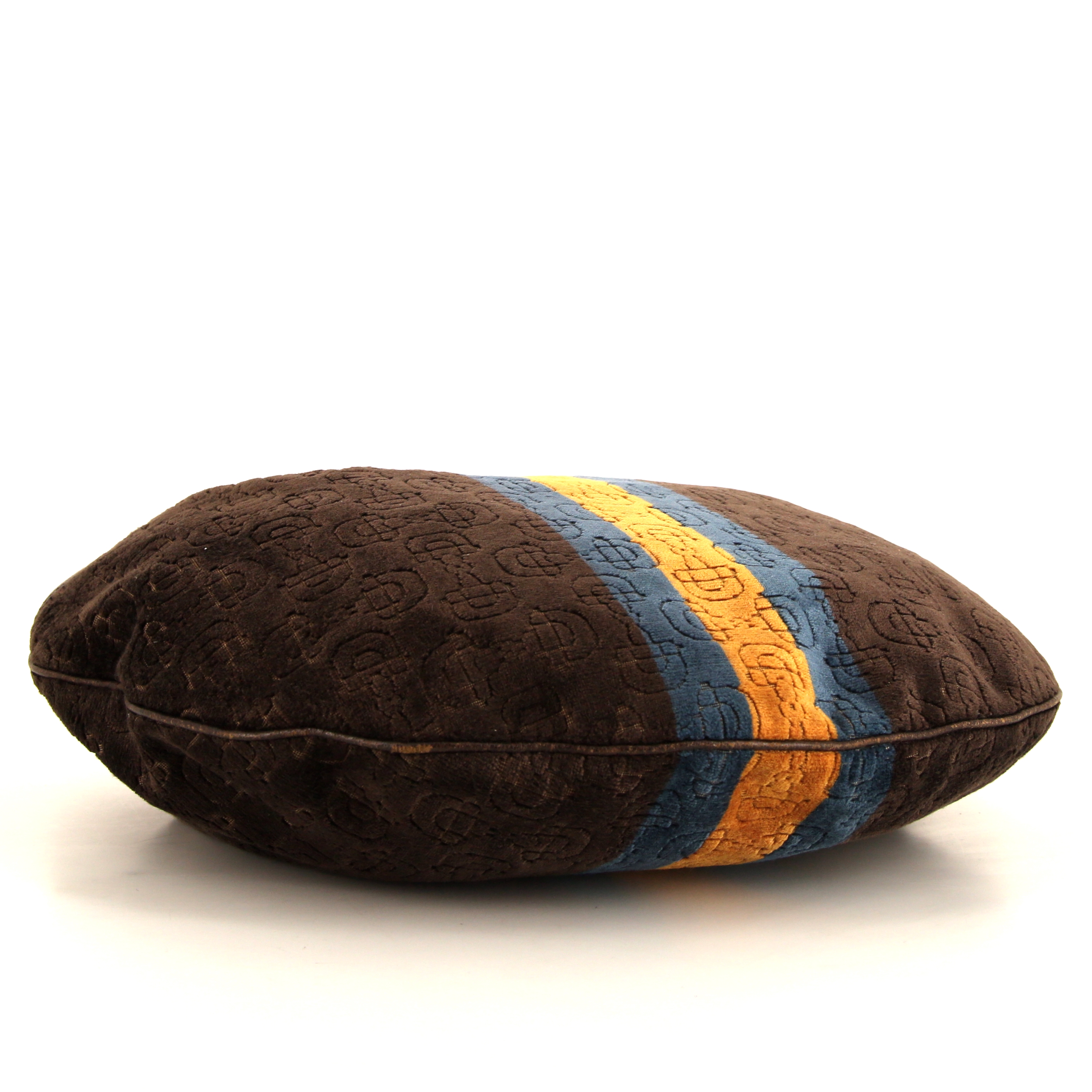 Gucci handbag in brown, blue and orange velvet and brown leather - Detail D4