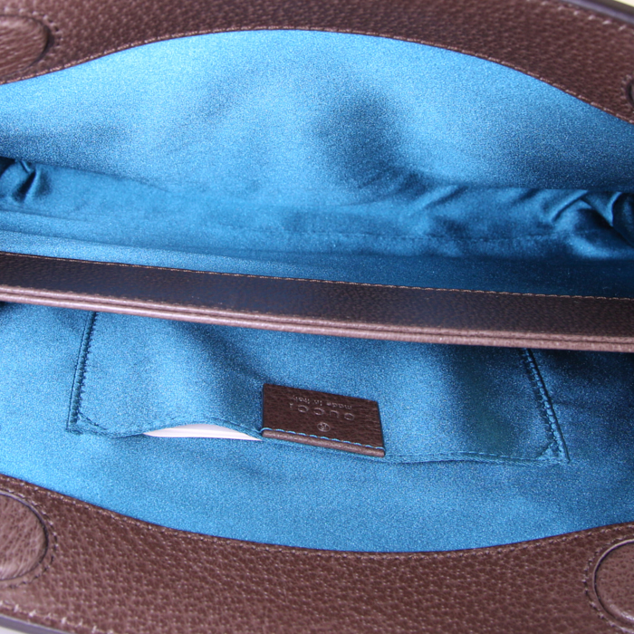 Borsa a tracolla Gucci Ophidia in tela monogram beige e pelle marrone - Detail D2