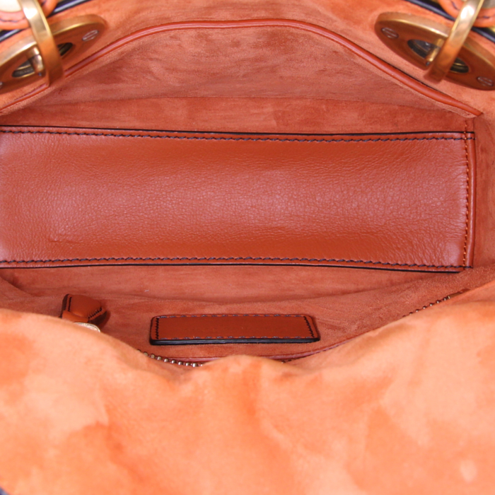 Dior Mini Lady Dior shoulder bag in orange leather cannage - Detail D3