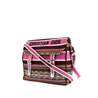 Borsa a tracolla Dior Diorcamp in tela rosa e verde kaki con motivo