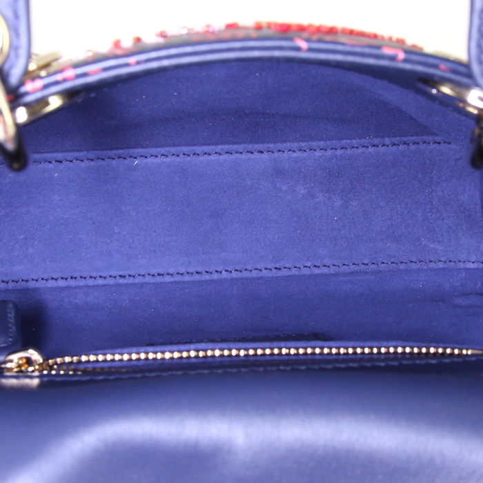 Sac à main Dior Mini Lady Dior en cuir bleu-foncé et rouge - Detail D3