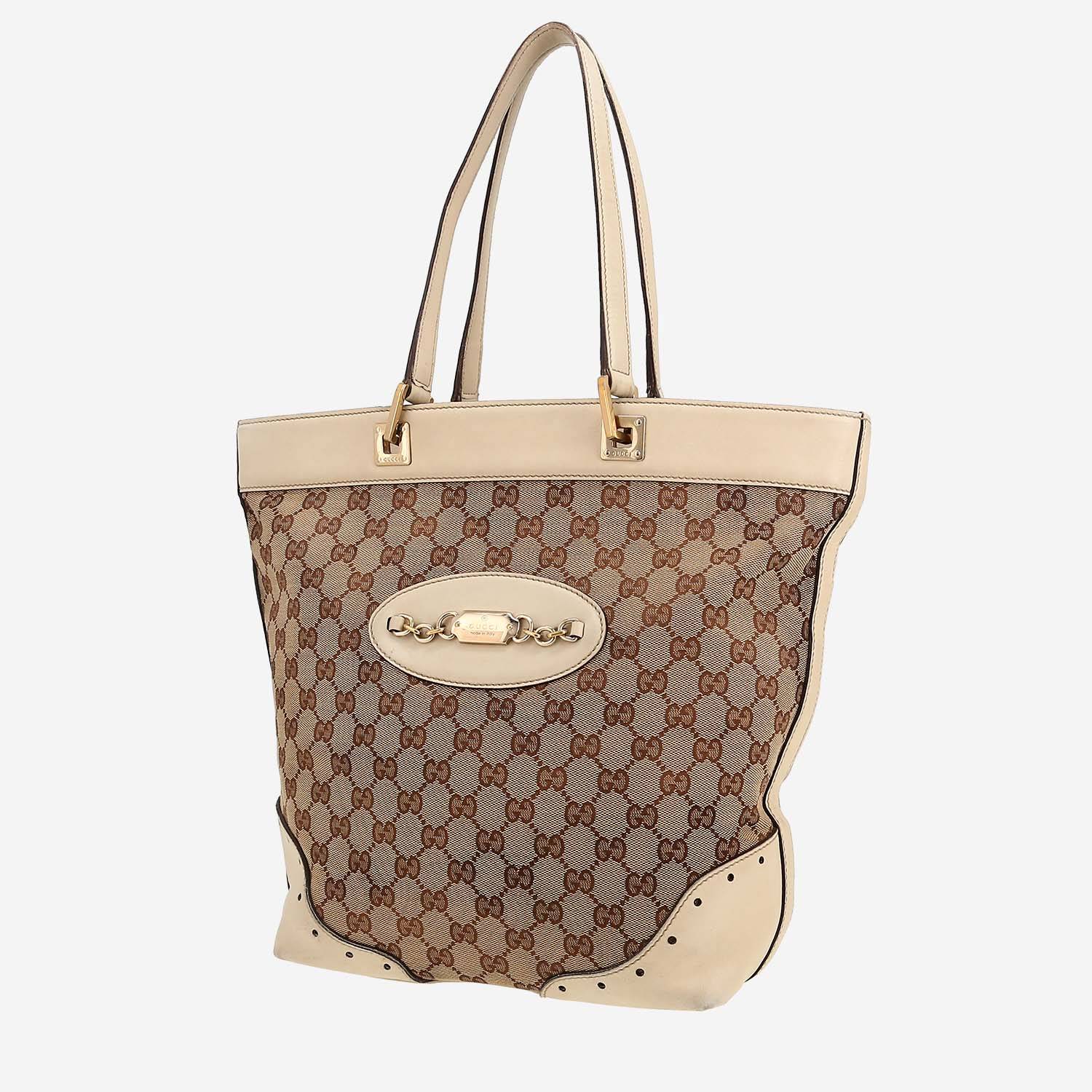 Shopping bag Gucci Gucci Vintage in tela monogram beige e pelle bianca
