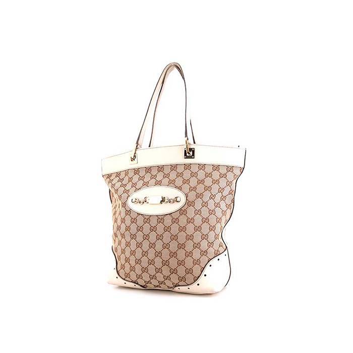 Shopping bag Gucci Gucci Vintage in tela monogram beige e pelle bianca - 00pp