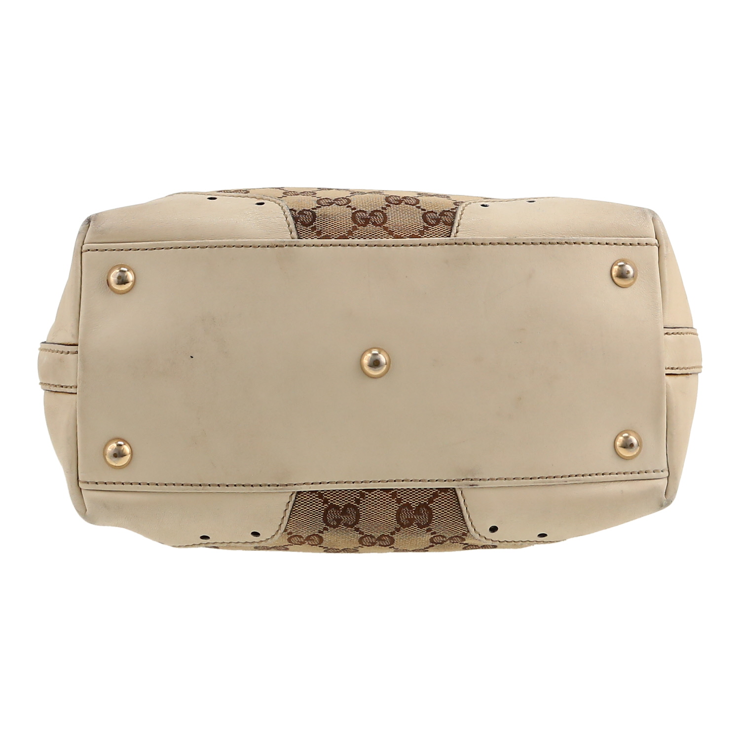 Gucci Gucci Vintage shopping bag in beige monogram canvas and white leather - Detail D1