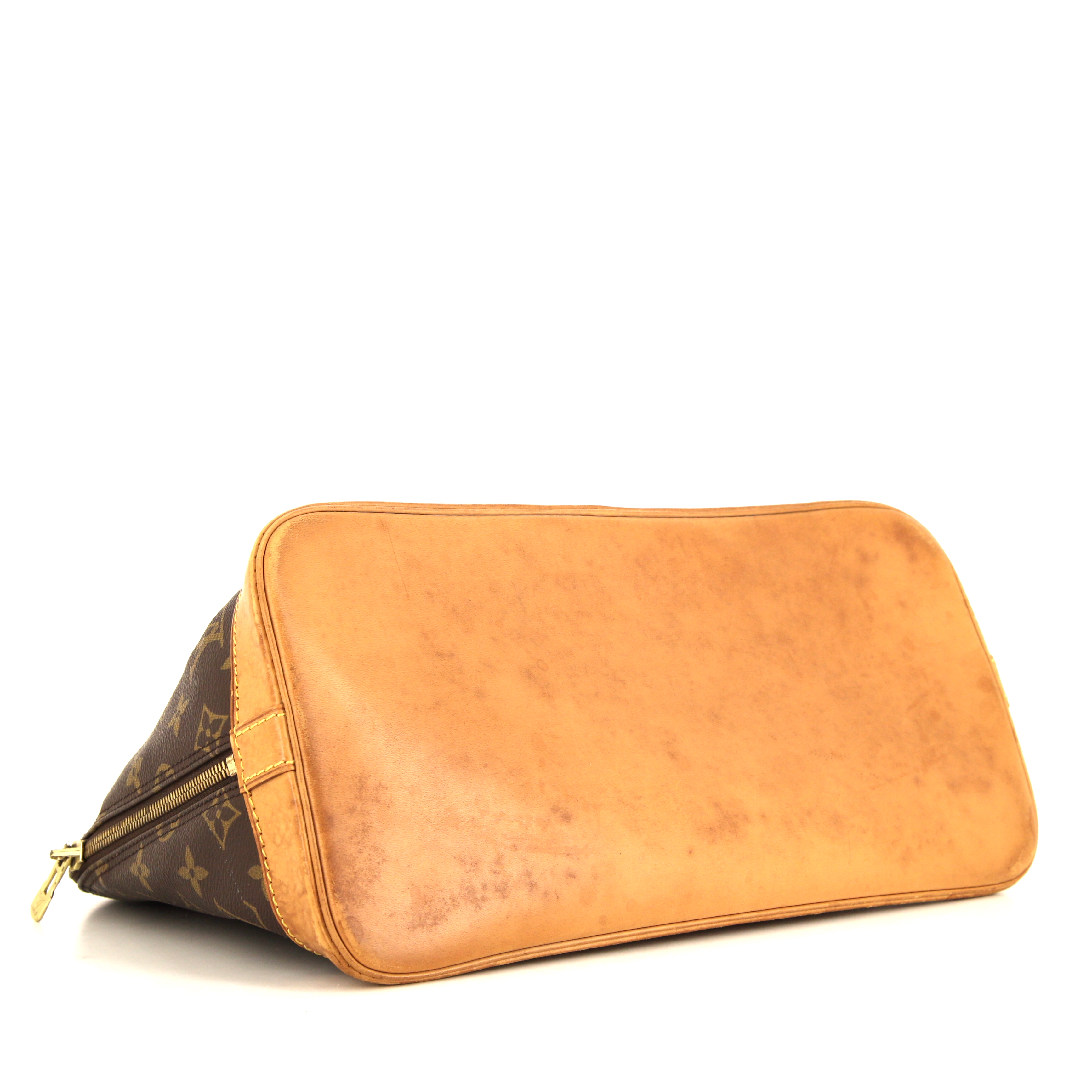 Borsa Louis Vuitton Alma modello piccolo in tela monogram marrone e pelle naturale - Detail D4