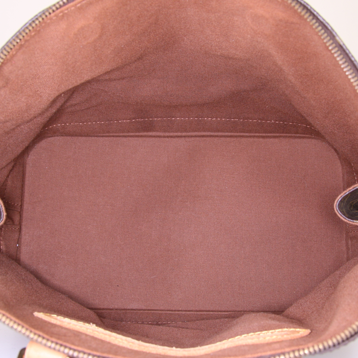 Bolso de mano Louis Vuitton Alma modelo pequeño en lona Monogram marrón y cuero natural - Detail D2