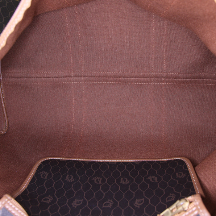 Bolsa de viaje Dior Vintage en lona Monogram marrón y cuero marrón - Detail D2