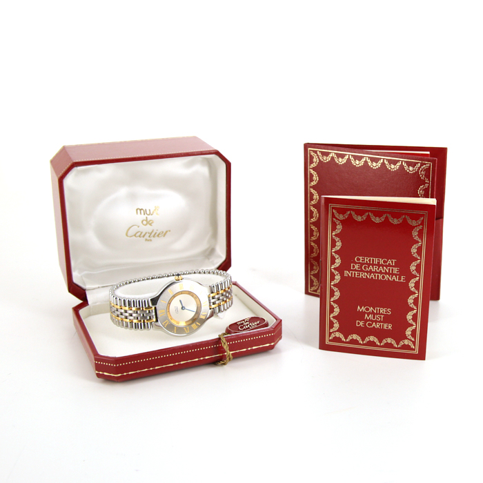 Cartier Must 21 watch in stainless steel and vermeil Ref:  1330 Circa  1996 - Detail D2