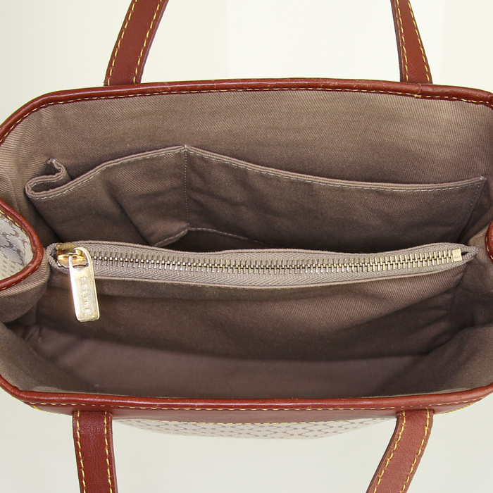 Sac à main Celine Vintage en toile monogram beige et cuir marron - Detail D2