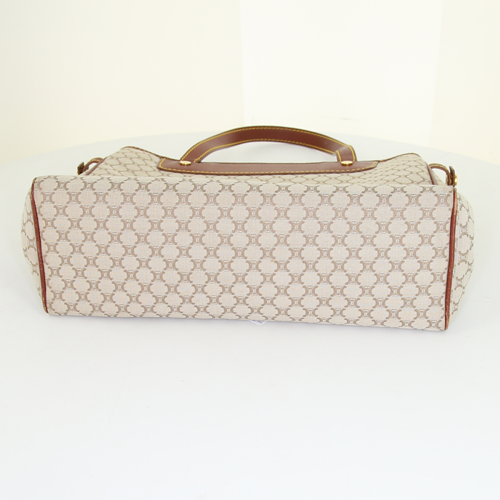 Celine Vintage handbag in beige monogram canvas and brown leather - Detail D4