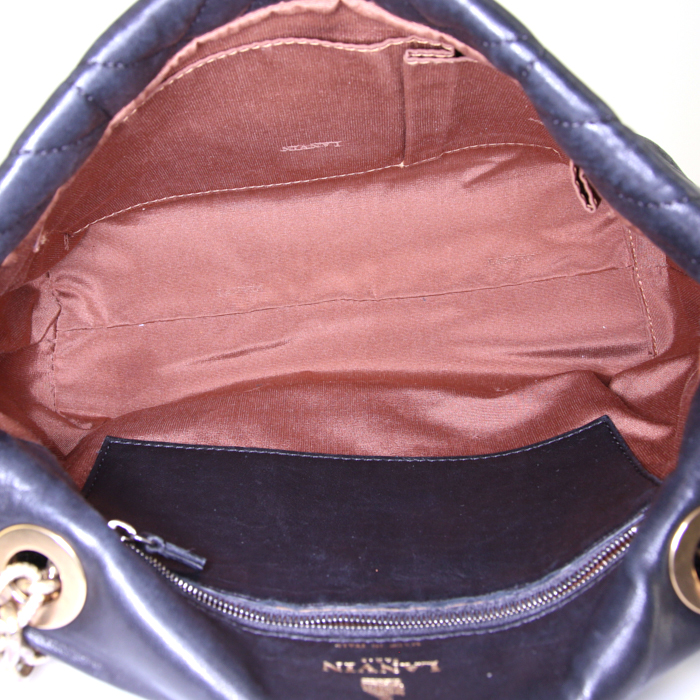 Lanvin Happy handbag in black chevron quilted leather - Detail D3