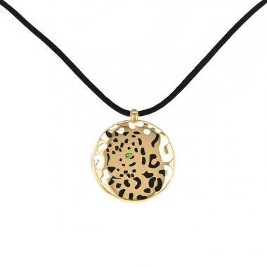 Pendentif Cartier Panthère en or jaune,  émail noir et tsavorites
