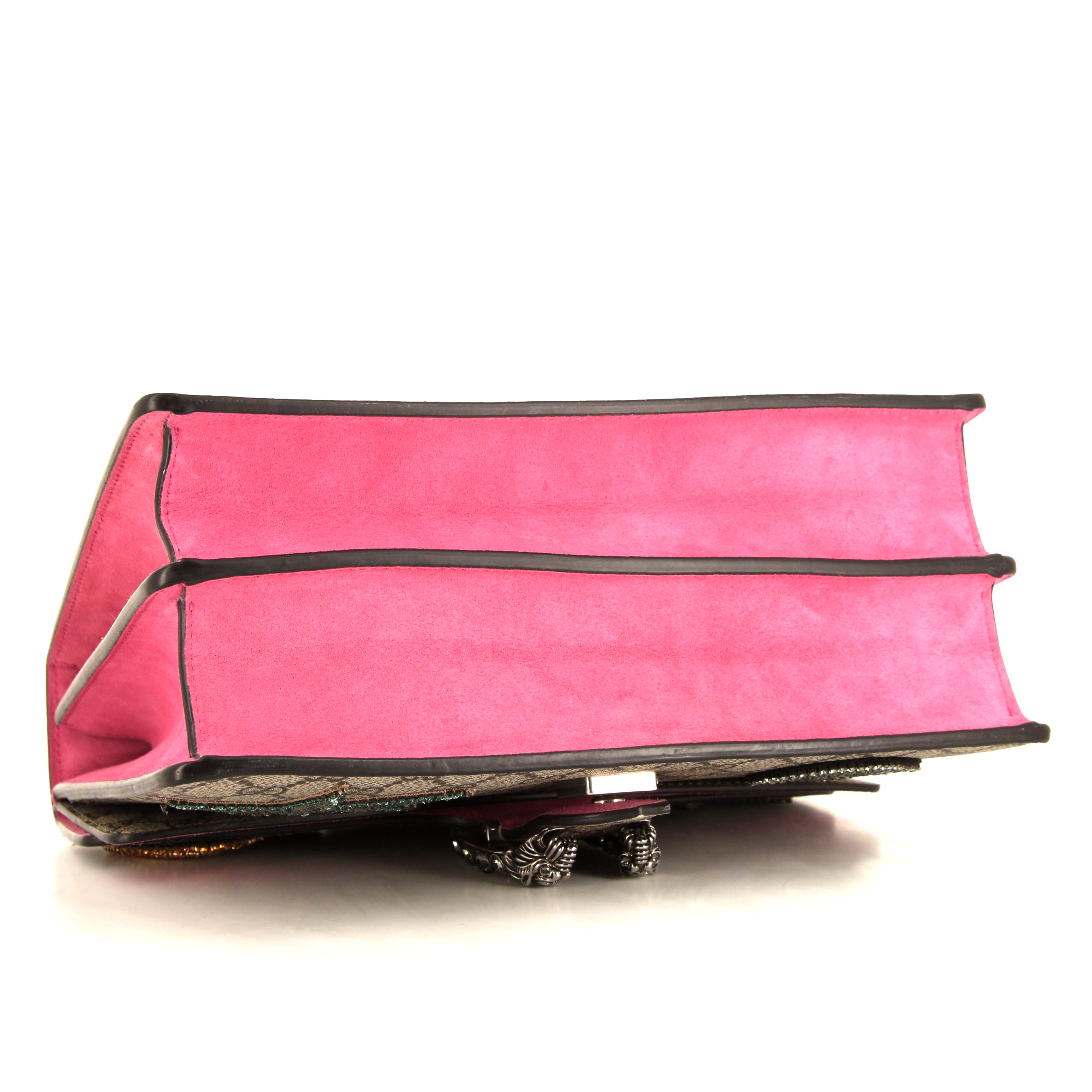 Bolso para llevar al hombro o en la mano Gucci Dionysus en lona Monogram revestida gris y ante rosa - Detail D5