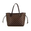 Shopping bag Louis Vuitton Neverfull modello piccolo in tela cerata con motivo a scacchi ebano e pelle marrone - 360 thumbnail